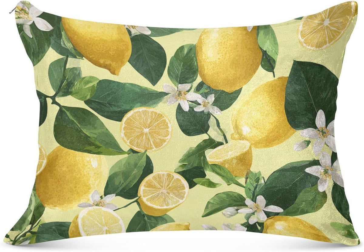 Pillow Covers 1 Pack Pillowcase with Zipper Standard Size Fluffy Pillow Cases 20x26 Inch Decorative Rectangle Yellow Vibrant Lemons Floral