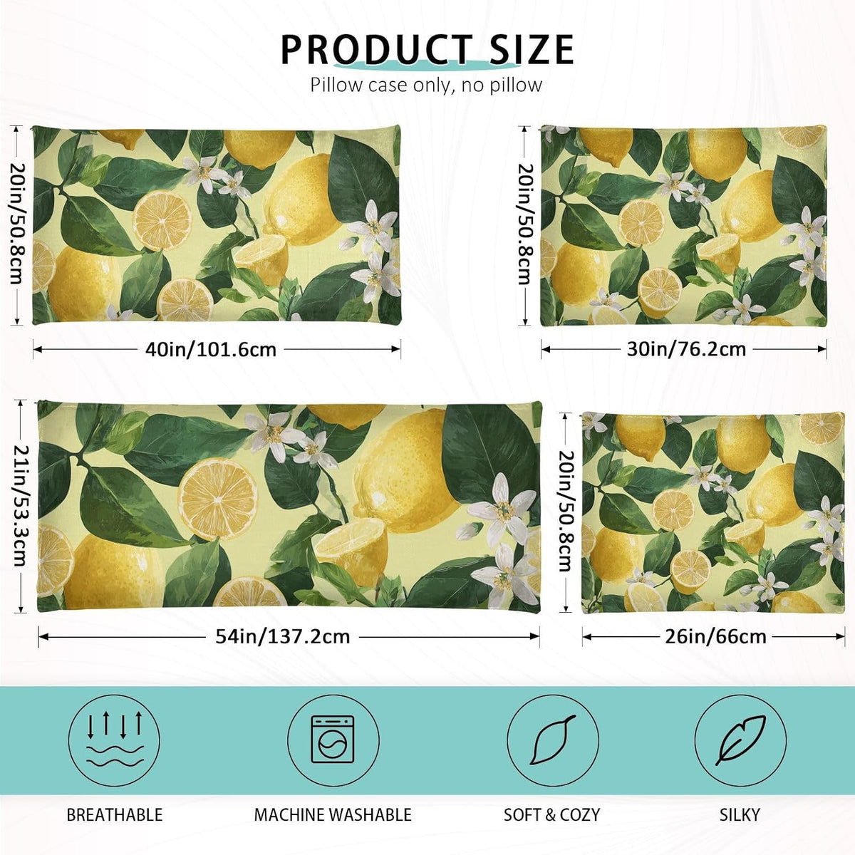 Pillow Covers 1 Pack Pillowcase with Zipper Standard Size Fluffy Pillow Cases 20x26 Inch Decorative Rectangle Yellow Vibrant Lemons Floral