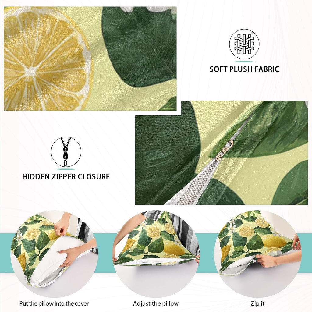 Pillow Covers 1 Pack Pillowcase with Zipper Standard Size Fluffy Pillow Cases 20x26 Inch Decorative Rectangle Yellow Vibrant Lemons Floral