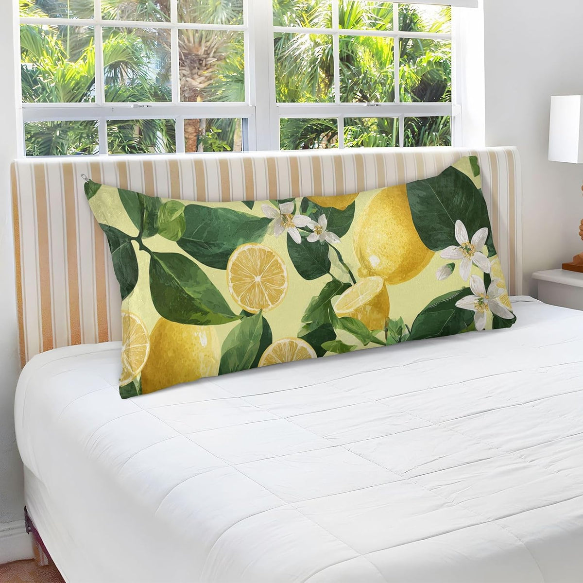 Pillow Covers 1 Pack Pillowcase with Zipper Standard Size Fluffy Pillow Cases 20x26 Inch Decorative Rectangle Yellow Vibrant Lemons Floral
