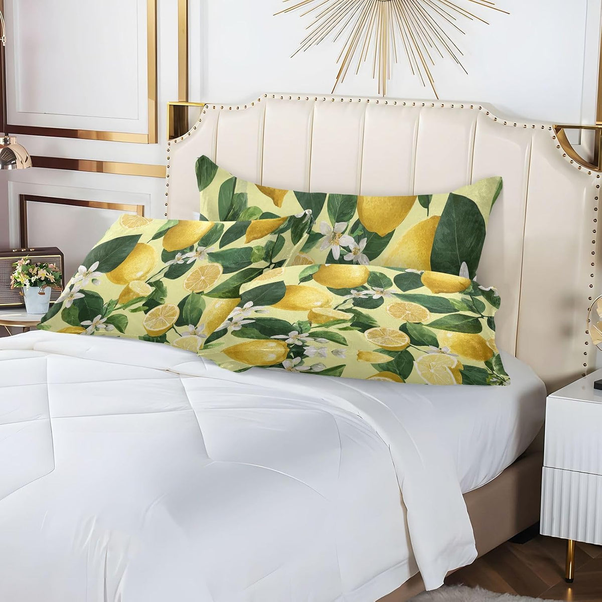 Pillow Covers 1 Pack Pillowcase with Zipper Standard Size Fluffy Pillow Cases 20x26 Inch Decorative Rectangle Yellow Vibrant Lemons Floral