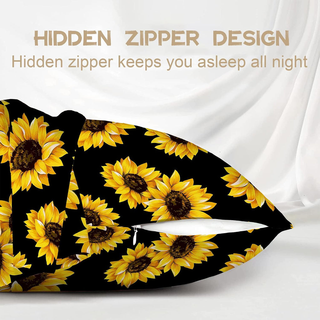Satin Pillowcase for Hair and Skin,Abstract Yellow Sunflowers Silk Pillowcase with Hidden Zipper Soft Breathable Smooth Cooling Pillow Cover 1 Pack Queen Size for Bedroom Sofa 20”x30”