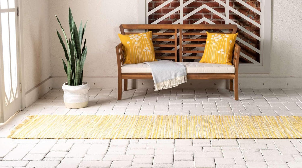 Chindi Cotton Collection Soft Hand Woven Natural Fiber Striped Area Rug, 2 ft 2 in x 6 ft 7 in, Yellow/Ivory