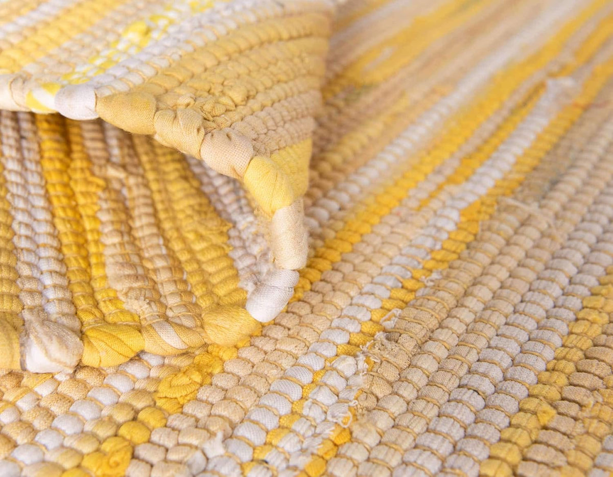 Chindi Cotton Collection Soft Hand Woven Natural Fiber Striped Area Rug, 2 ft 2 in x 6 ft 7 in, Yellow/Ivory