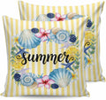 Summer 2PCS Throw Pillow Covers for Couch Sofa Bed, Lemons Starfish Flower Stripes Yellow Pillow Covers 16x16 inch, Standard Pillowcases Set Decorative Cushion Covers for Living Room Bedroom
