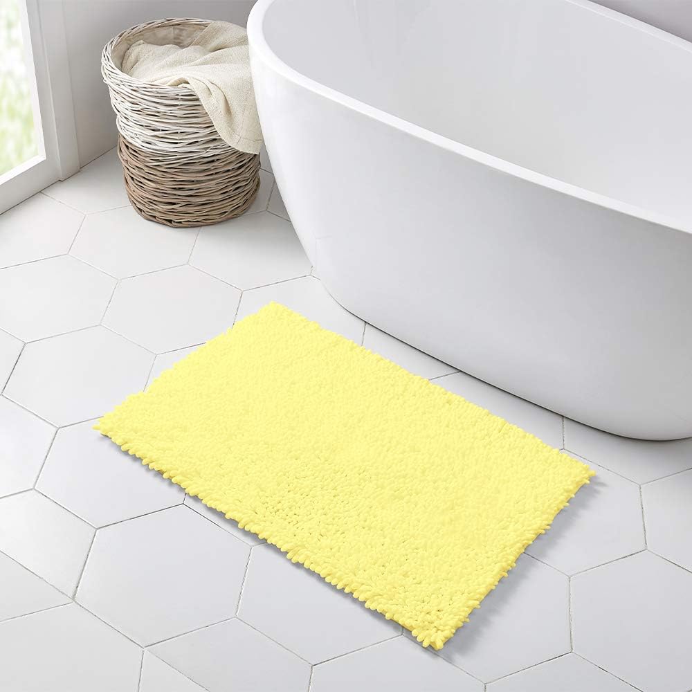 Bathroom Rug Non Slip Bath Mat (36x24 Inch Yellow) Water Absorbent Super Soft Shaggy Chenille Machine Washable Dry Extra Thick Perfect Absorbant Best Large Plush Carpet for Shower Floor