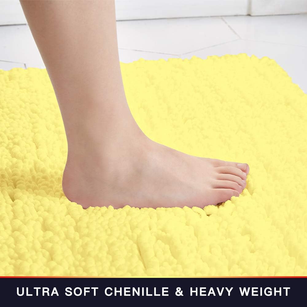 Bathroom Rug Non Slip Bath Mat (36x24 Inch Yellow) Water Absorbent Super Soft Shaggy Chenille Machine Washable Dry Extra Thick Perfect Absorbant Best Large Plush Carpet for Shower Floor