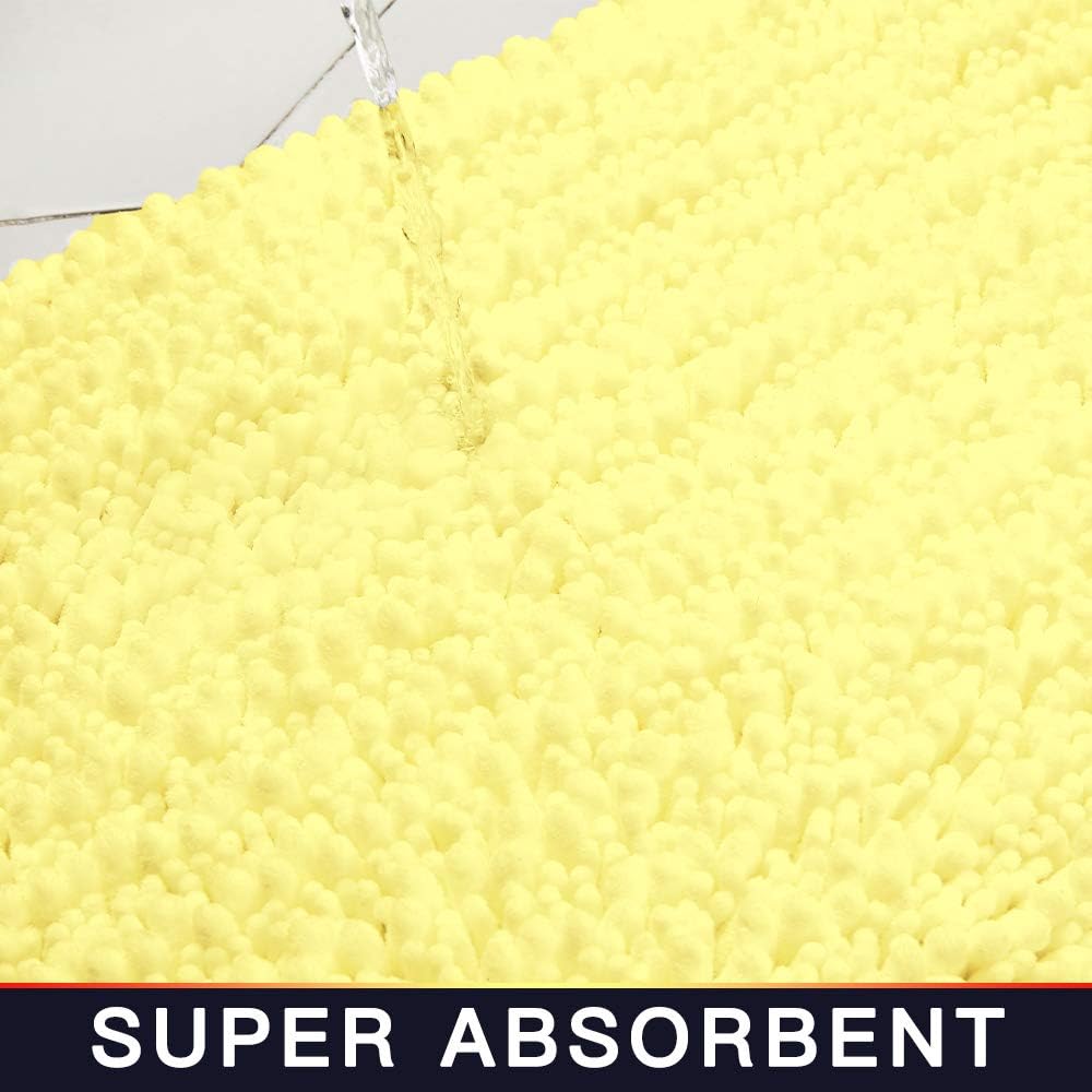 Bathroom Rug Non Slip Bath Mat (36x24 Inch Yellow) Water Absorbent Super Soft Shaggy Chenille Machine Washable Dry Extra Thick Perfect Absorbant Best Large Plush Carpet for Shower Floor