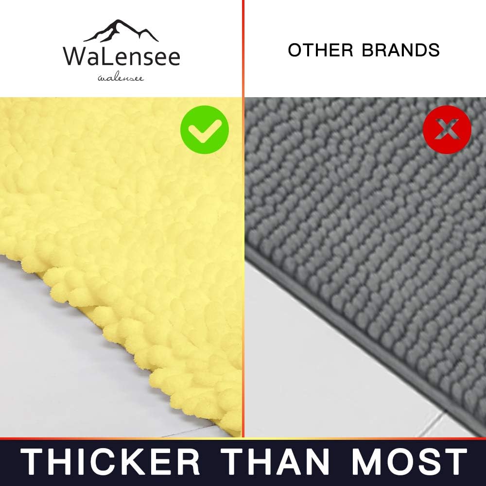 Bathroom Rug Non Slip Bath Mat (36x24 Inch Yellow) Water Absorbent Super Soft Shaggy Chenille Machine Washable Dry Extra Thick Perfect Absorbant Best Large Plush Carpet for Shower Floor