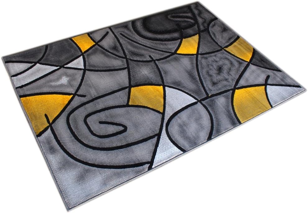 Modern Contemporary Area Rug, Yellow Grey Black (5 Feet X 7 Feet)