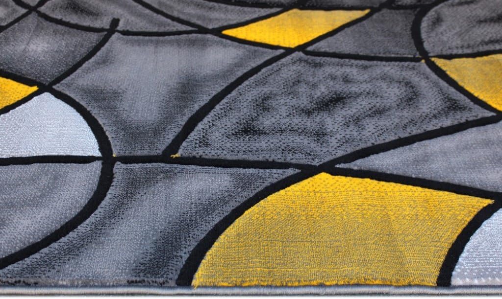 Modern Contemporary Area Rug, Yellow Grey Black (5 Feet X 7 Feet)