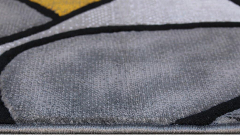 Modern Contemporary Area Rug, Yellow Grey Black (5 Feet X 7 Feet)
