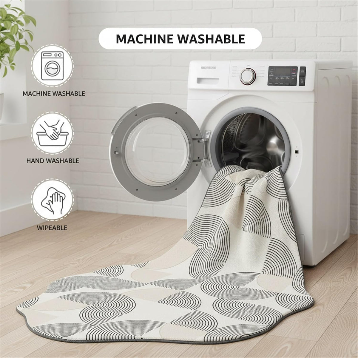 Modern Abstract Irregular Shaped Rug 2x3 Minimalist Geometric Striped Carpet for Livingroom Bedroom Diningroom Light Yellow Cream Indoor Large Rugs Soft Non Slip Thin Low Pile Home Office Floor Mat