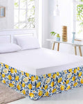 Yellow Lemon Bed Skirt Queen Size 16 Inch Drop, Adjustable Elastic Wrap Around Bed Skirts Easy Fitting Dust Ruffle Bedskirt Bed Frame Cover Blue Flower Leaves Spring Summer Plant