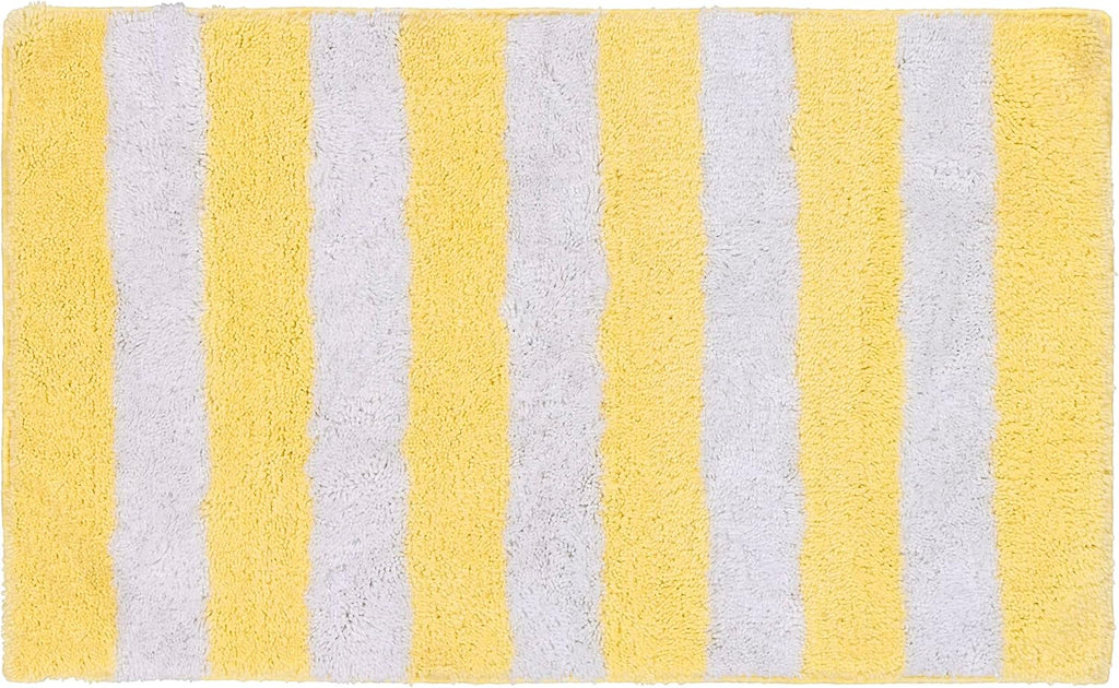 Beach Stripe Yellow Striped Washable Bath Rug – Non-Slip, Quick-Dry, Soft & Absorbent Bathroom Mat, Machine Washable, Coastal Décor (21" x 34")