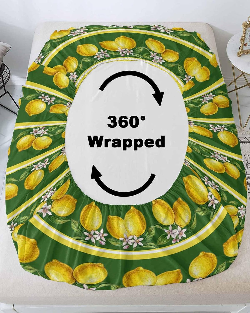 Twin XL Size Fitted Sheet Set - Lemon Summer 2 Piece Bedding Sets 16" Deep Pocket Fitted Sheet with 1 Pillowcases, Watercolor Fruits Green Yellow Stripes Brushed Microfiber Hotel Luxury Bed Sheets