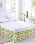 Summer Lemon Bed Skirt Queen Size 18 Inch Drop, Adjustable Elastic Wrap Around Bed Skirts Easy Fitting Dust Ruffle Bedskirt Bed Frame Cover Yellow Fruit Farm Vintage White Wood Grain