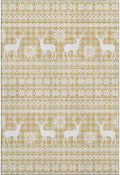 Holiday Festive Theme Soft Plush Thick Pile Christmas Area Rug 2'6" x 3'10"| | Winter Cheer Xmas Playful Deer Snowflakes Plaid Patterns Gold Yellow White Color | Washable Nonslip Indoor Outdoor Rugs
