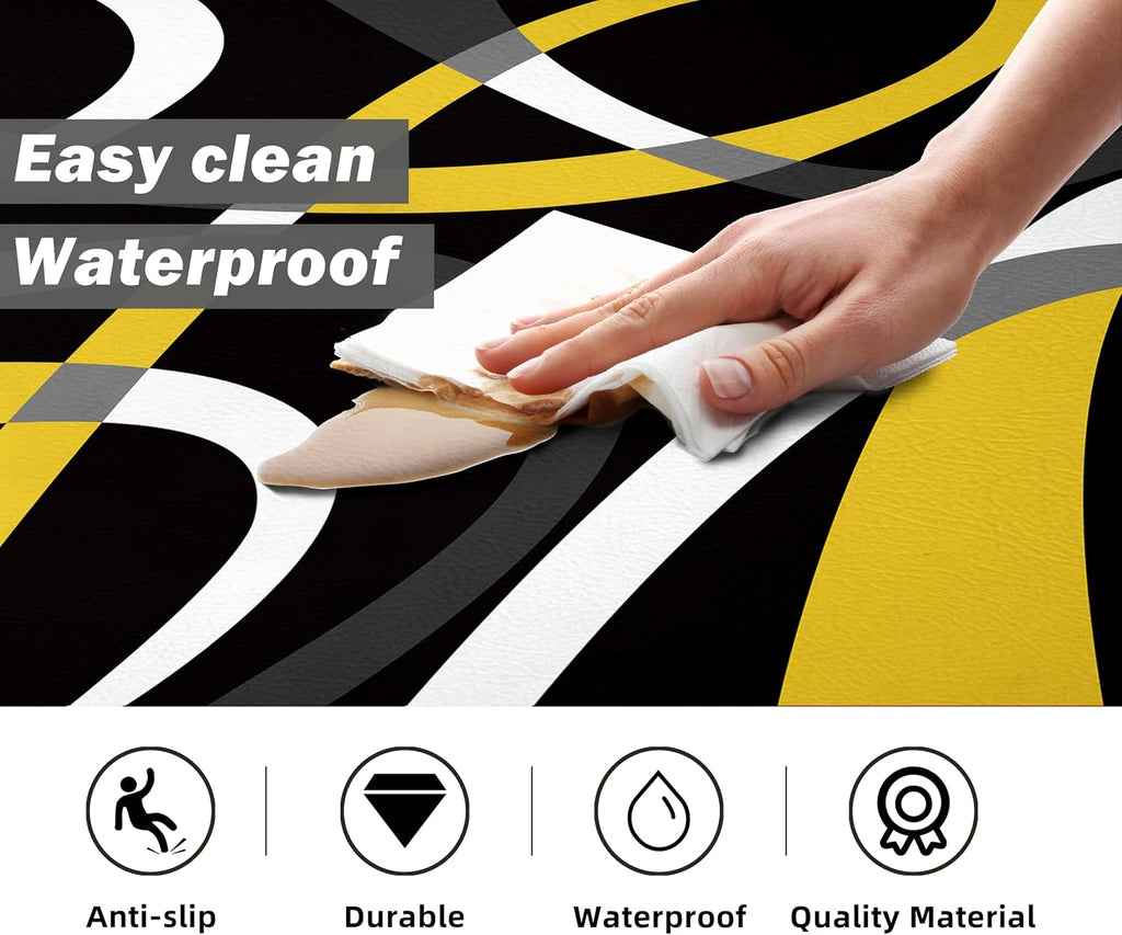 Kitchen Mats for Floor Modern Stripe kitchen rugs Black and Yellow Stripe Anti Fatigue Kitchen Mats Waterproof Floor Mats Cushioned Non-Skid Standing Mats for Kitchen, Set of 2,17.3 x 28+17.3 x 47