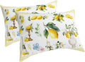Boho Lemons Pillow Cases Standard Size Set of 2 - Microfiber Bed Throw Pillow Covers, Summer Yellow Fruits Flowers Leaf Stripe Decorative Lumbar Pillow Cover with Envelope Closure for Sofa 20"x26"