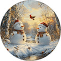 Merry Christmas Round Rug 2ft-Winter Snowman Snowy Forest Yellow Leaves Bird Lake Sunset Farmhouse Snow Scene Bathroom Rug Microfiber Memory Foam Area Rugs for Living Room Kitchen Bath Floor Rugs