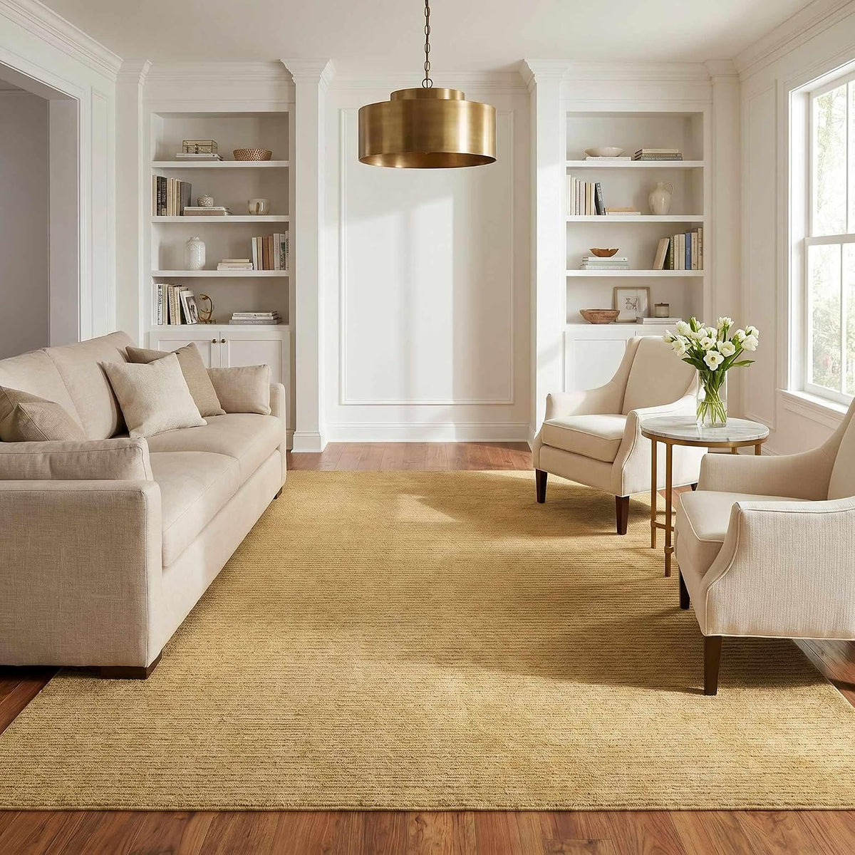 Levent Living Room, Bedroom Area Rug - Striped - Contemporary Modern Minimalist Transitional Tone - Mustard, Yellow, Tan, Neutral, Earth - 7'10" x 10'