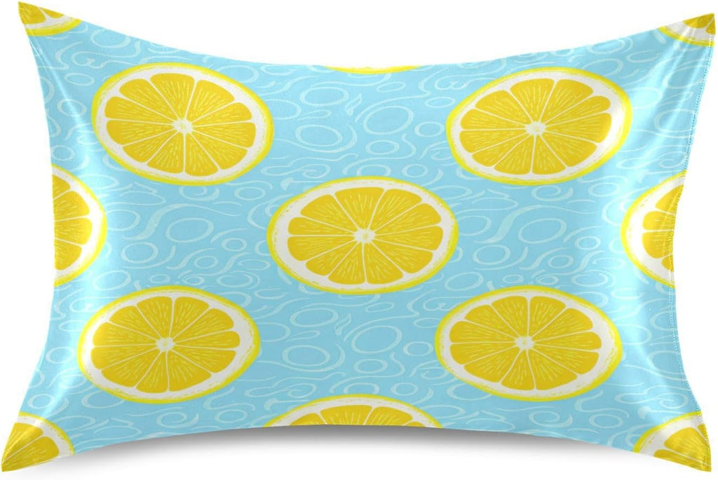 Yellow Lemons Satin Pillowcase for Hair and Skin Silk Pillowcase - Slip Cooling Satin Pillow Covers with Envelope Closure, Standard Size(20x26 inches)#291