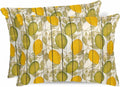 Floral Standard Pillowcase Set of 2, Yellow Green Lemon Leaves Branches Wood Grain Satin Pillow Case Cover with Smooth Hidden Zipper Closure, Soft Throw Pillow Covers Cases for Home Decor 20X26 Inch