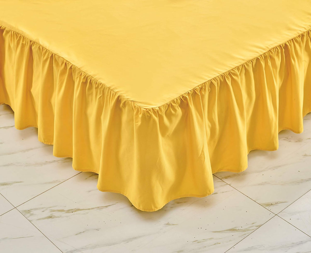 Sheets & Beyond Wrap Around Solid Microfiber Luxury Hotel Quality Fabric Bedroom Gathered Ruffled Bedding Bed Skirt 14 Inch Drop (Full, Yellow)