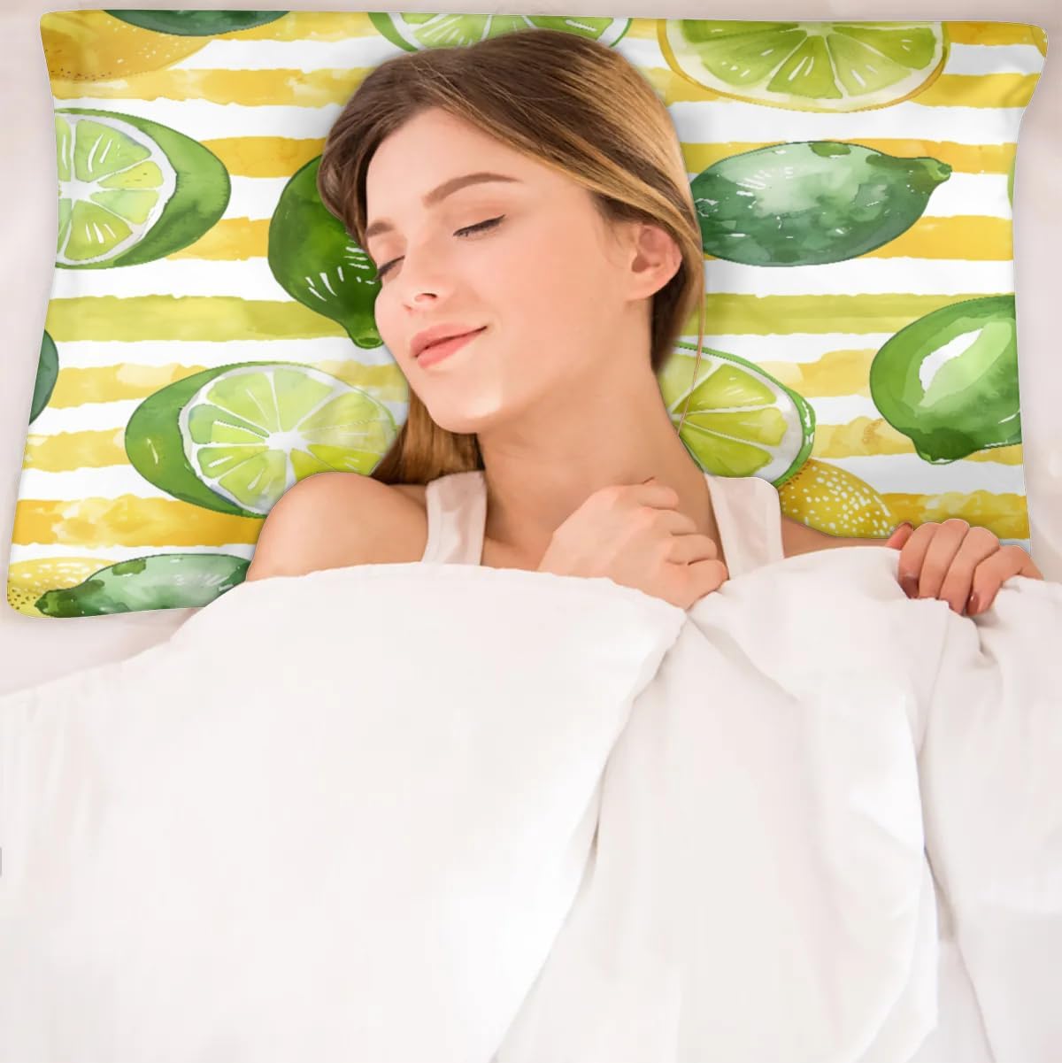Yellow Striped Lemon Satin Pillowcase for Hair and Skin Pillow Cases Queen Size Soft Cooling Satin Pillow Covers with Zipper for Men Women 20x30 Inches