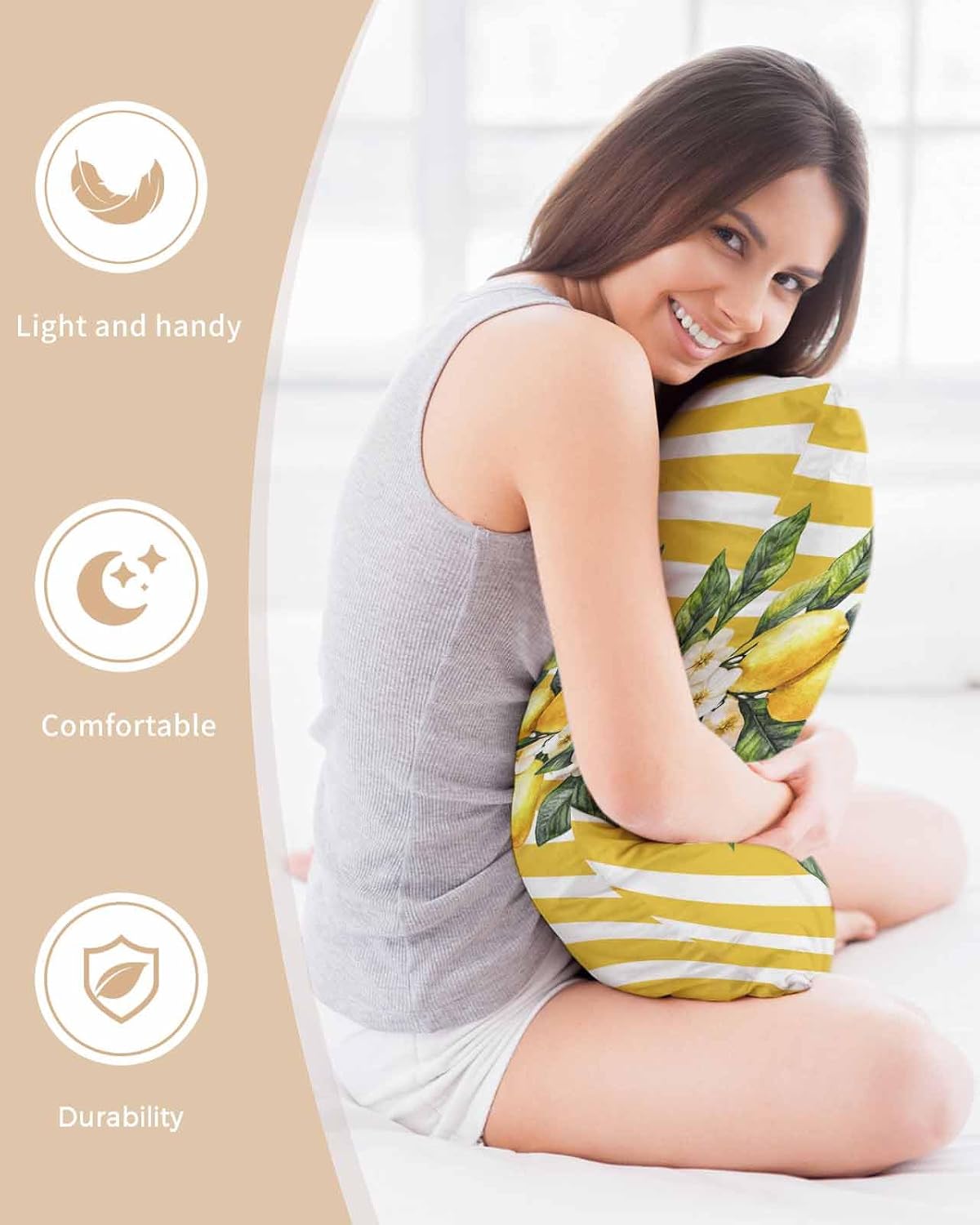 Satin Pillowcase for Hair and Skin Standard Size 2 Pack Yellow Lemon Stripes Satin Pillow Case Soft Breathable Cooling Silk Floral Fruit Leaves Pillowcases with Hidden Zipper Throw Pillow Covers 20x26