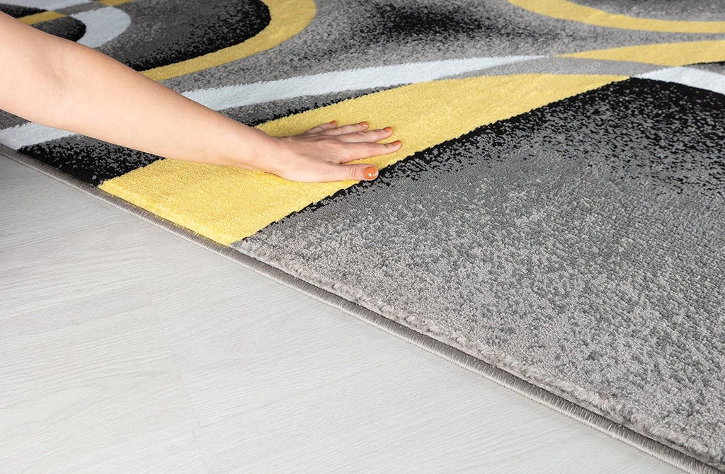 Area Rug Modern 8x10 Yellow Soft Contemporary Floor Carpet for Indoor Living Dining Room and Bedroom Area