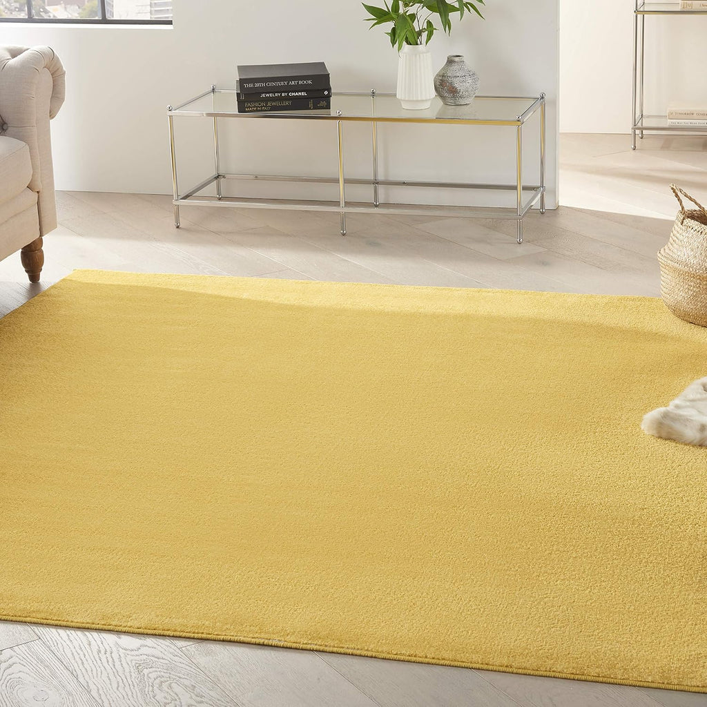 Nourison Essentials Yellow 5' x Square Area Rug - Easy Clean, Non Shedding, Bed Room, Living Room, Dining Room, Kitchen (5' x Square)