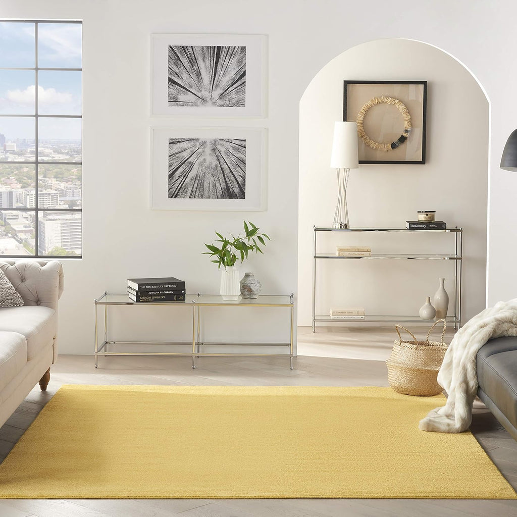 Nourison Essentials Yellow 5' x Square Area Rug - Easy Clean, Non Shedding, Bed Room, Living Room, Dining Room, Kitchen (5' x Square)