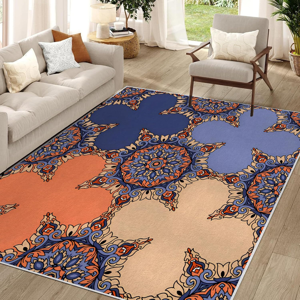3×5ft Modern Geometric Area Rug - Non Slip Low Pile Polyester Rug for Living Room,Bedroom,Office Simple,Machine Washable Geometric Design Carpet Light Yellow