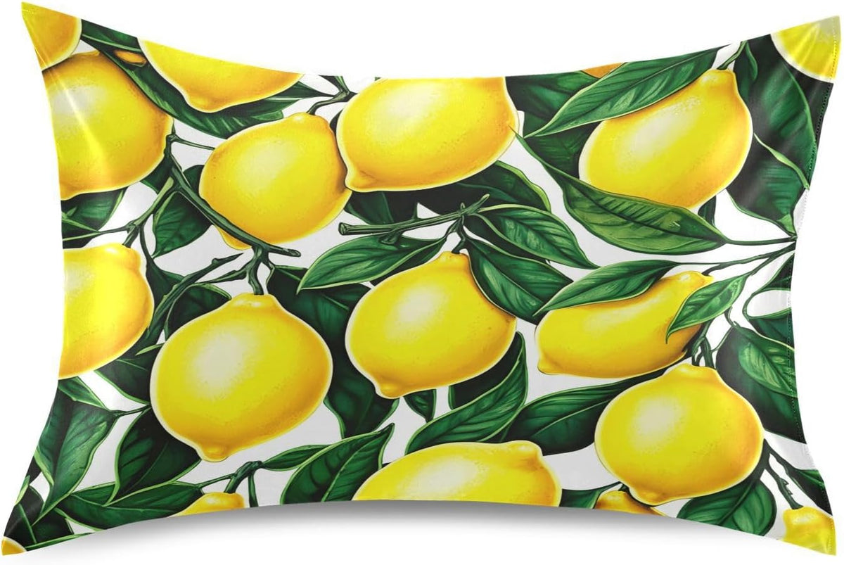 Yellow Lemons Satin Pillowcase for Hair and Skin Silk Pillowcase - Slip Cooling Satin Pillow Covers with Envelope Closure, Standard Size(20x26 inches)#394