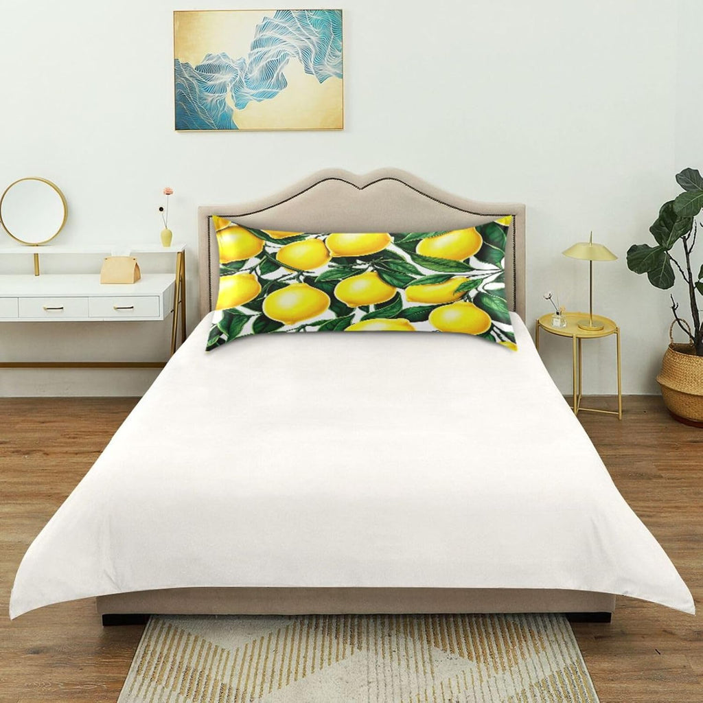 Yellow Lemons Satin Pillowcase for Hair and Skin Silk Pillowcase - Slip Cooling Satin Pillow Covers with Envelope Closure, Standard Size(20x26 inches)#394