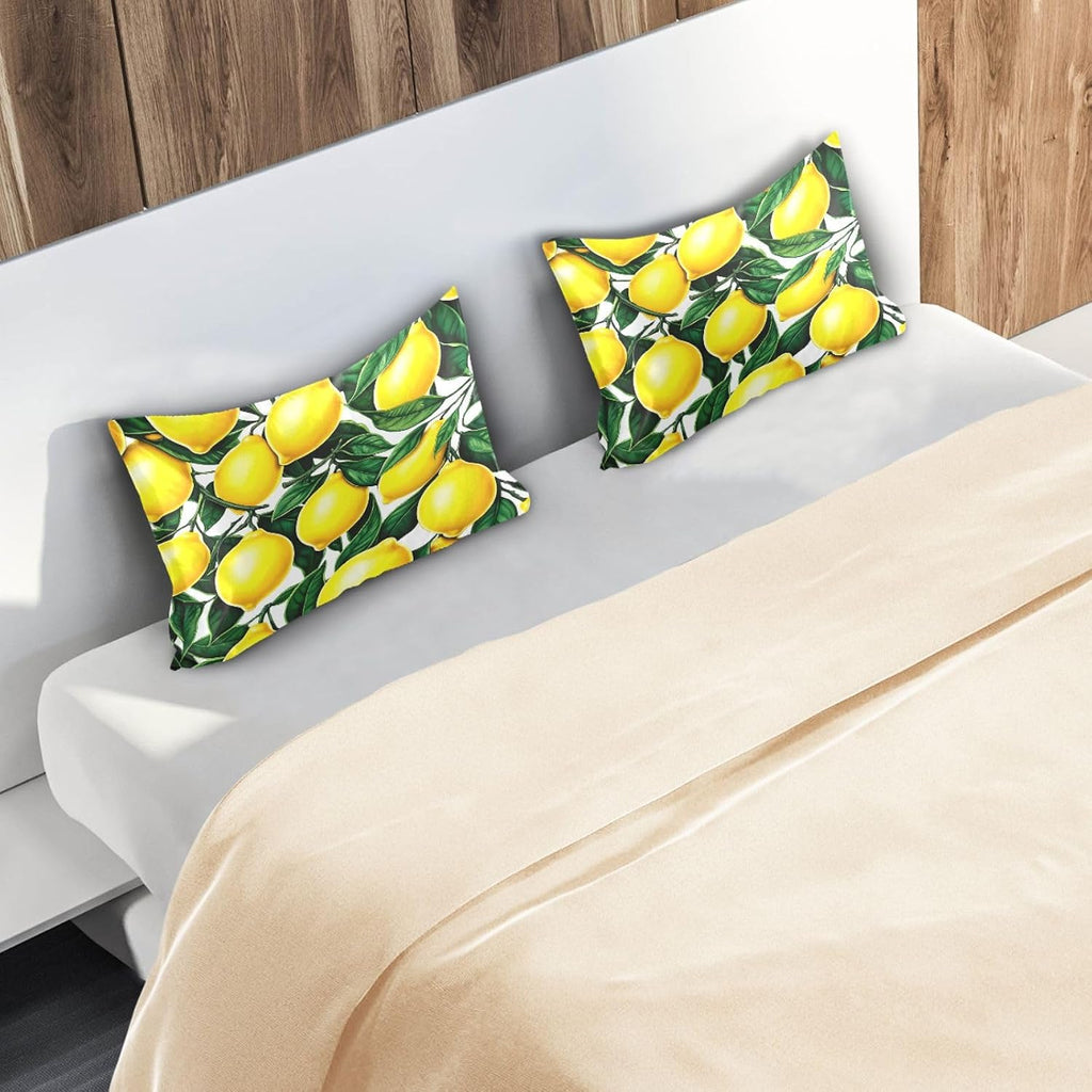 Yellow Lemons Satin Pillowcase for Hair and Skin Silk Pillowcase - Slip Cooling Satin Pillow Covers with Envelope Closure, Standard Size(20x26 inches)#394