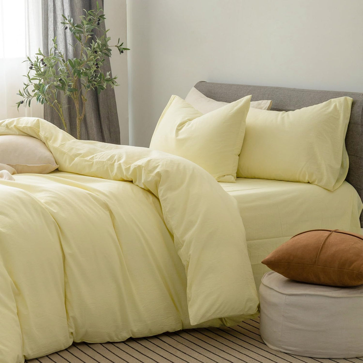 Pillowcases Set of 2 Washed Cotton Linen Feel Envelope Closure