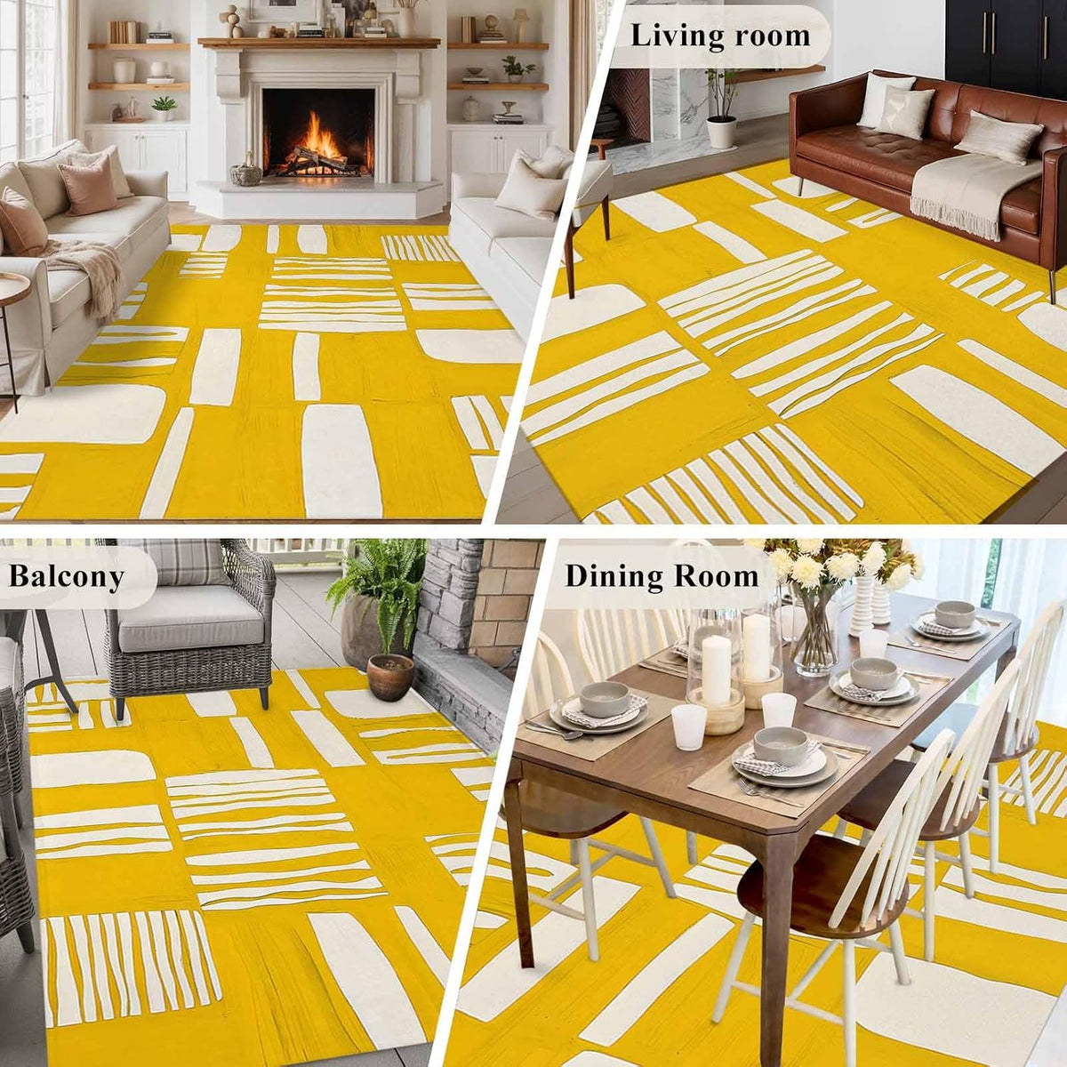 Minimalist Art Line 5'x7' Area Rugs, Yellow Linear Abstract Composition Washable Area Rugs Non-Slip Indoor Floor Mats Carpet for Living Room Bedroom Dining Room