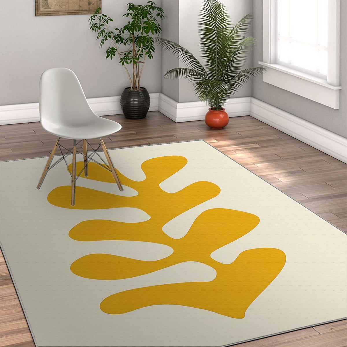Modern Abstract Carpet 4'7" x 6'7" Minimalist Yellow Irregular Pattern Washable Area Rugs Classic Art Living Room Decor Rug for Office Hallway