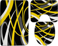 3 Piece Modern Geometric Bath Mat Set Yellow Black Gray White Abstract Boho Geometric Striped Mid Century Vintage Farmhouse 24x70 Inches Bathroom Rugs,Toilet Seat Cover,U-Shaped Floor Rug
