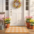 Spring Yellow and White Plaid Rug, 2'4" x 3'7" Cotton Blend Layered Doormat Rug for Front Door, Hand-Woven Washable Entryway & Porch Decor