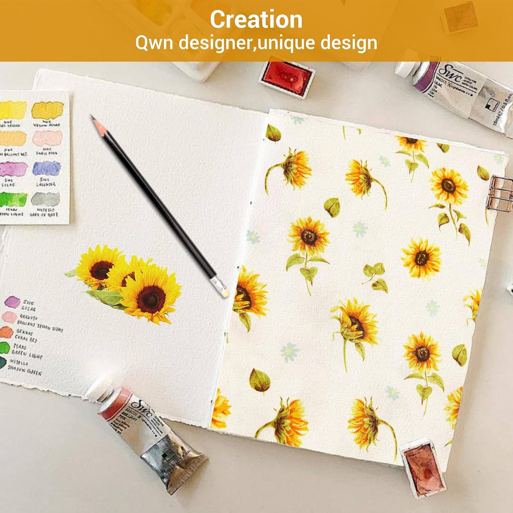 Floral Sheet Set Full, Sunflower Printed Bed Sheets Double, Brushed Microfiber Fitted Sheet with 15" Deep Pocket & Non-Slip Straps, Yellow Flower Pattern Sheet & Pillowcase Sets