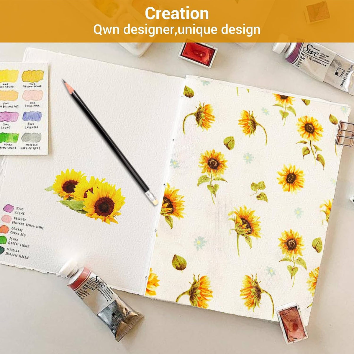 Floral Sheet Set Full, Sunflower Printed Bed Sheets Double, Brushed Microfiber Fitted Sheet with 15" Deep Pocket & Non-Slip Straps, Yellow Flower Pattern Sheet & Pillowcase Sets