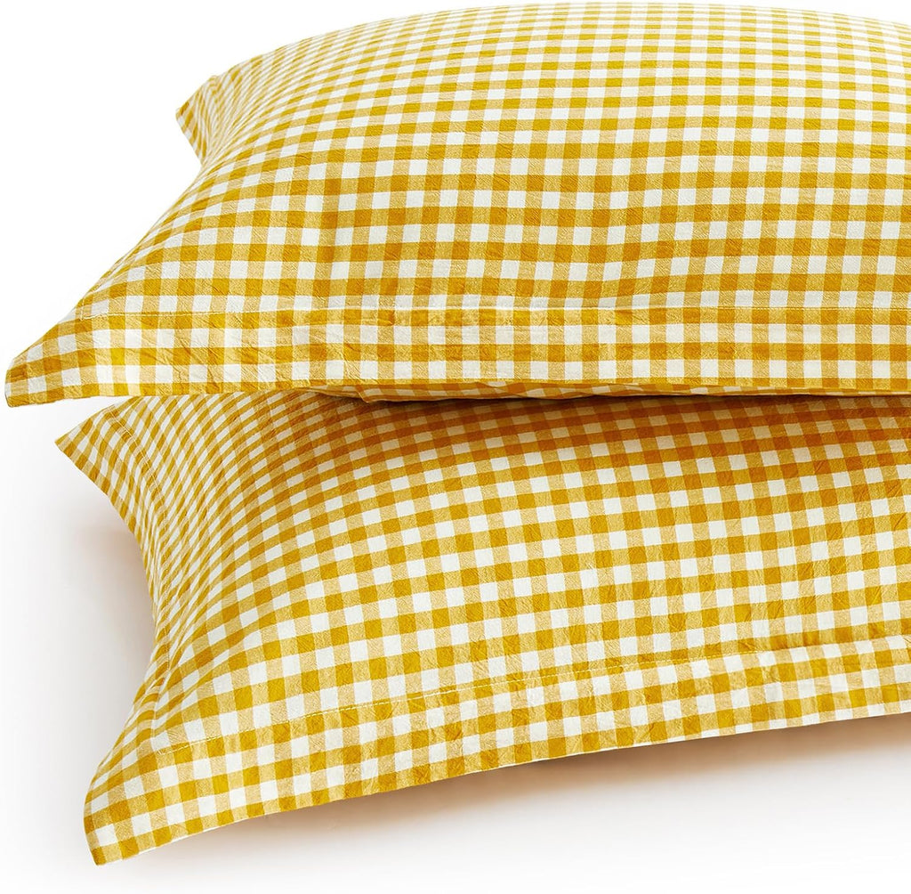 Mustard Yellow Plaid Gingham Pillowcases, 20x26 Inches, Set of 2