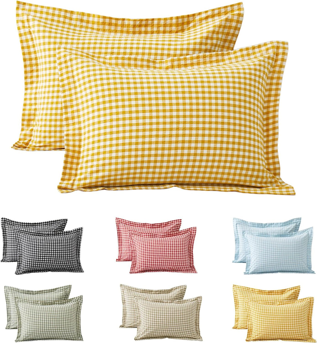 Mustard Yellow Plaid Gingham Pillowcases, 20x26 Inches, Set of 2