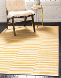 Williamsburg Collection Casual Transitional Thick Alternating Stripes Area Rug (4' 1 x 6' 1 Rectangular, Yellow/Beige)
