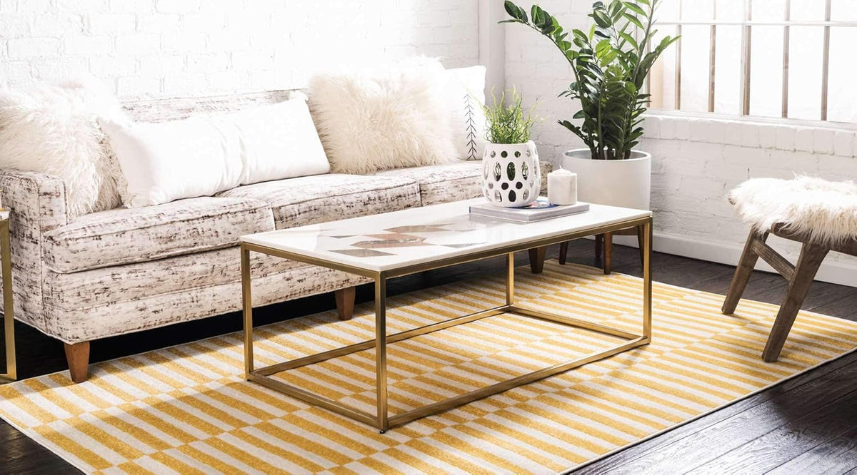 Williamsburg Collection Casual Transitional Thick Alternating Stripes Area Rug (4' 1 x 6' 1 Rectangular, Yellow/Beige)