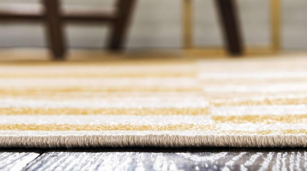 Williamsburg Collection Casual Transitional Thick Alternating Stripes Area Rug (4' 1 x 6' 1 Rectangular, Yellow/Beige)
